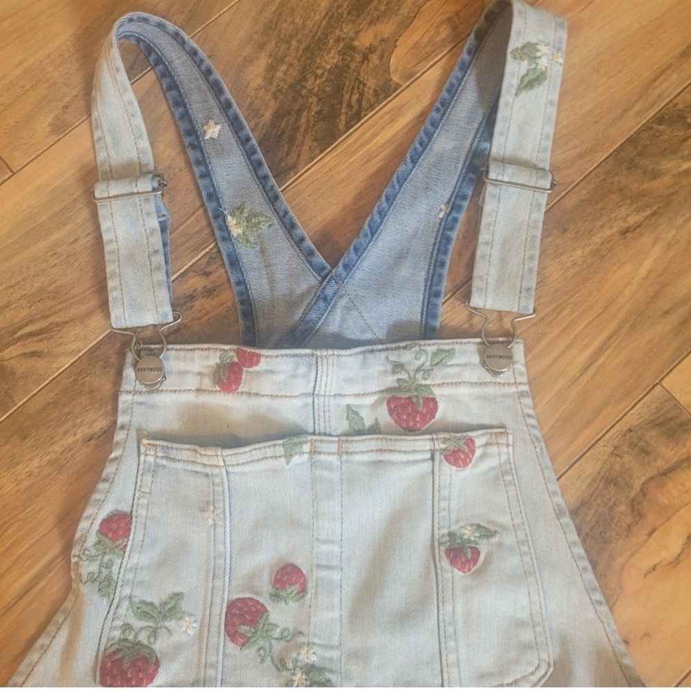 DRIFTWOOD Light Blue Denim Strawberry Print Overalls